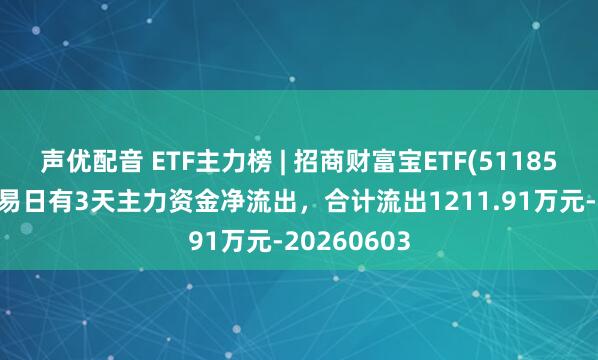 声优配音 ETF主力榜 | 招商财富宝ETF(511850)近5个交易日有3天主力资金净流出，合计流出1211.91万元-20260603